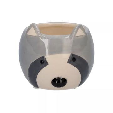 KIRINA ceramic raccoon plant pot, grey and white, 8.8 x 8.5 x 7.5 cm