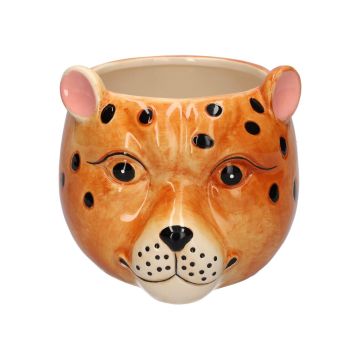 KIRINA ceramic leopard planter, light brown and black, 18.4 x 16.3 x 14.2 cm