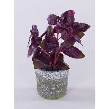 Artificial basil POLINDA in a decorative pot, burgundy, 26cm