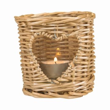 NIKOLETTE rattan tea light holder with glass insert, heart-shaped cut-out, natural-clear, 10 cm, Ø 9 cm NIKOLETTE rattan tea light holder with glass insert, heart-shaped cut-out, natural-clear, 10 cm, Ø 9 cm