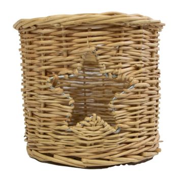 NATHALIA rattan tea light holder with glass insert, star-shaped cut-out, brown, 13 cm, Ø13 cm NATHALIA rattan tea light holder with glass insert, star-shaped cut-out, brown, 13 cm, Ø13 cm
