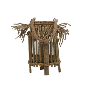 ZACHARIE bamboo basket lantern, handle, glass insert, beige, 27cm, Ø16cm ZACHARIE bamboo basket lantern, handle, glass insert, beige, 27cm, Ø16cm