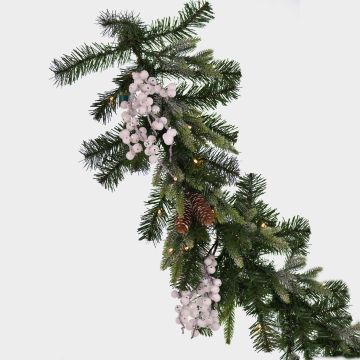 NAMSOS artificial Christmas garland, berries, pine cones, LEDs, 180cm, Ø35cm