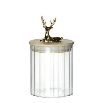 LEOPOLDO storage jar with wooden lid, deer-shaped handle, clear, 10.5 cm, Ø 9 cm LEOPOLDO storage jar with wooden lid, deer-shaped handle, clear, 10.5 cm, Ø 9 cm