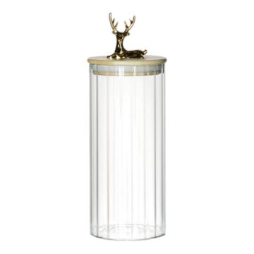 LEOPOLDO storage jar with wooden lid, deer-shaped handle, clear, 20.5 cm, Ø 9 cm LEOPOLDO storage jar with wooden lid, deer-shaped handle, clear, 20.5 cm, Ø 9 cm