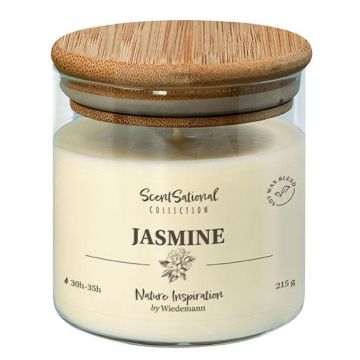 Scented candle FERDINANDINE in a glass jar, jasmine, soya wax blend, ivory, 3.1"/8cm, Ø3.1"/8cm, 30 hours - Made in Germany Scented candle FERDINANDINE in a glass jar, jasmine, soya wax blend, ivory, 3.1"/8cm, Ø3.1"/8cm, 30 hours - Made in Germany