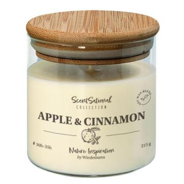 Scented candle FERDINANDINE in a glass jar, soya wax blend, apple & Cinnamon, ivory, 3.1"/8cm, Ø3.1"/8cm, 30 hours - Made in Germany Scented candle FERDINANDINE in a glass jar, soya wax blend, apple & Cinnamon, ivory, 3.1"/8cm, Ø3.1"/8cm, 30 hours - Made in Germany