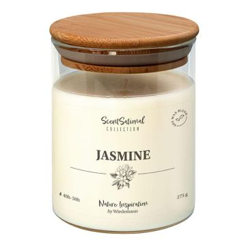 Scented candle FERDINANDINE in a glass jar, Jasmine, soya wax blend, ivory, 3.9"/10cm, Ø3.1"/8cm, 40h - Made in Germany Scented candle FERDINANDINE in a glass jar, Jasmine, soya wax blend, ivory, 3.9"/10cm, Ø3.1"/8cm, 40h - Made in Germany