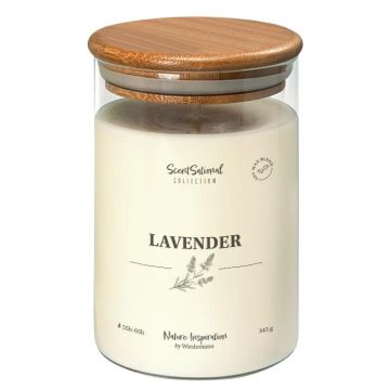 Scented candle FERDINANDINE in a glass jar, lavender, soya wax blend, ivory, 4.9"/12.5cm, Ø3.1"/8cm, 55 hours - Made in Germany Scented candle FERDINANDINE in a glass jar, lavender, soya wax blend, ivory, 4.9"/12.5cm, Ø3.1"/8cm, 55 hours - Made in Germany