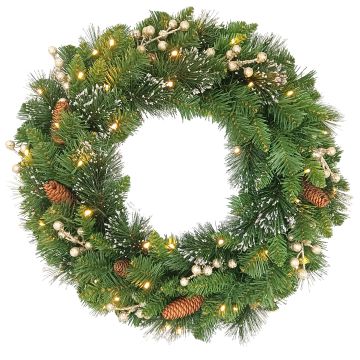 Decorative fir wreath WISCONSIN, gold decorations, glitter, LEDs, Ø24"/60cm Decorative fir wreath WISCONSIN, gold decorations, glitter, LEDs, Ø24"/60cm
