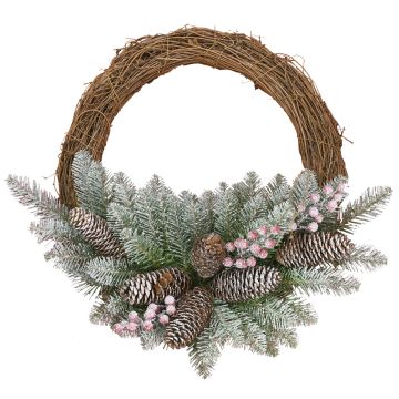 Plastic Christmas wreath RAVENNA, green, snow-effect, with fruit, Ø16"/40cm Plastic Christmas wreath RAVENNA, green, snow-effect, with fruit, Ø16"/40cm