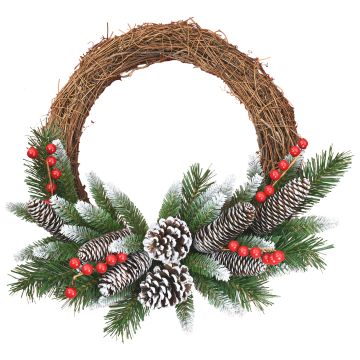 Plastic fir wreath MARLIES, green, snow-effect, fruit, Ø16"/40cm Plastic fir wreath MARLIES, green, snow-effect, fruit, Ø16"/40cm