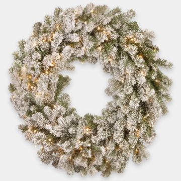 LINZ plastic fir wreath, white, snow-covered, LEDs, Ø75cm LINZ plastic fir wreath, white, snow-covered, LEDs, Ø75cm