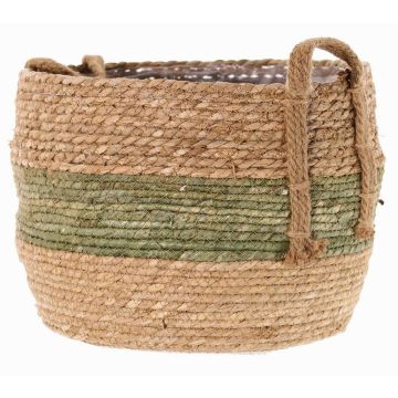 Wicker flower pot UPALI, braided seagrass, 2 carrying handles, beige-green, 10"/26cm, Ø13"/33cm Wicker flower pot UPALI, braided seagrass, 2 carrying handles, beige-green, 10"/26cm, Ø13"/33cm