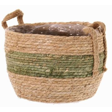 Wicker plant pot UPALI, braided seagrass, 2 carrying handles, beige-green, 7.5"/19cm, Ø9"/24cm