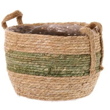 UPALI wicker plant pot, braided seagrass, 2 carrying handles, beige-green, 19cm, Ø24cm