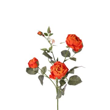 Decorative flower, rose branch, DIAMANTIS, orange, 75 cm, Ø 5–8 cm