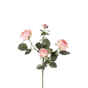 Decorative flower, rose branch, DIAMANTIS, pink-cream, 75 cm, Ø 5–8 cm