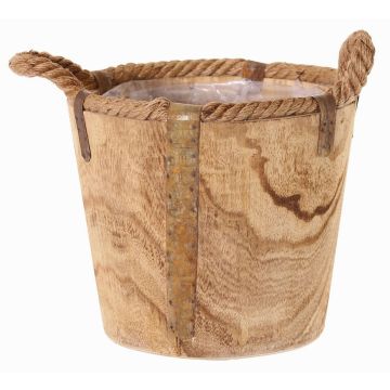 Wooden plant pot DABIH with rope handles, brown, 9"/22cm, Ø9"/24cm Wooden plant pot DABIH with rope handles, brown, 9"/22cm, Ø9"/24cm