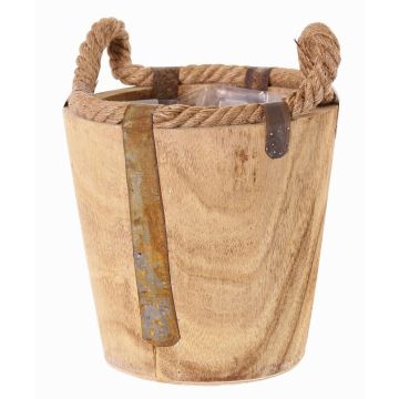 Wooden plant pot DABIH with rope handles, brown, 7.5"/19cm, Ø8"/20cm Wooden plant pot DABIH with rope handles, brown, 7.5"/19cm, Ø8"/20cm