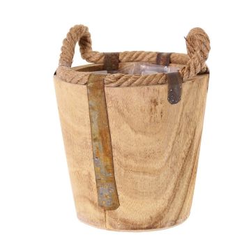 DABIH wooden plant pot with rope handles, brown, 19cm, Ø20cm