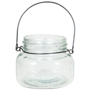 Glass candle holder DACLAN, metal handle, transparent, 3.5"/9 cm, Ø 4.1"/10,5 cm