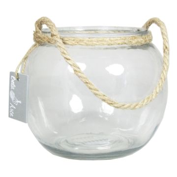 Round candle vase DAVY made of glass, with handle, transparent, 6"/15 cm, Ø 7"/18 cm