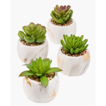 Artificial succulents LOYE in marble pot, 4 pieces, green, 13–15 cm