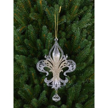 Decorative ornament Heraldic lily AZARIEL acrylic, glitter, transparent-gold, 6"/15cm Decorative ornament Heraldic lily AZARIEL acrylic, glitter, transparent-gold, 6"/15cm