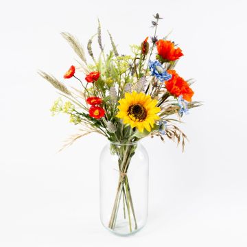 Decorative countryside bouquet PALILA, red-blue-yellow, 80cm, Ø40cm