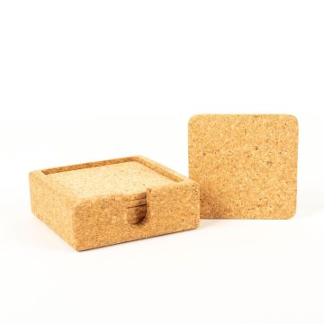 Square cork glass coaster MINARA with holder, 6 pieces, natural, 3.5"x3.5"/9x9cm, thickness 0.2"/0,5cm Square cork glass coaster MINARA with holder, 6 pieces, natural, 3.5"x3.5"/9x9cm, thickness 0.2"/0,5cm
