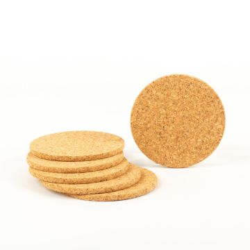 Round cork glass coaster DARREN, 6 pieces, natural, Ø3.5"/9cm, thickness 0.2"/0,5cm