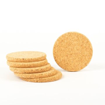 Round cork glass coaster DARREN, 6 pieces, natural, Ø3.9"/9,8cm, thickness 0.4"/0,9cm