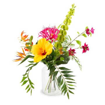 Decorative summer bouquet MOANI, yellow-orange-fuchsia, 24"/60cm, Ø16"/40cm