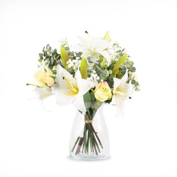Decorative lily bouquet MARIPOSA, rose, white-green, 45cm, Ø40cm