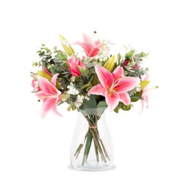 Decorative lily bouquet MARIPOSA, rose, pink, 45cm, Ø40cm