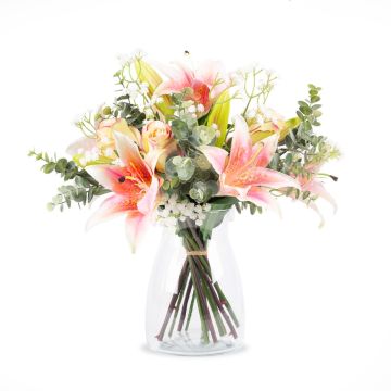 Decorative lily bouquet MARIPOSA, rose, cream-pink, 45cm, Ø40cm
