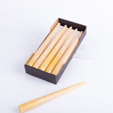 Beeswax dinner candle BABETTE, 6 pieces, natural-yellow, 10"/25cm, Ø1"/2,3cm, 7h - Made in Germany