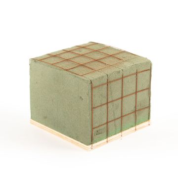®mosy Ökodur Floral foam holder for funeral flowers SERLO with wire grid, natural wood base, green, 4.3"x4.3"x3.5"/11x11x9cm