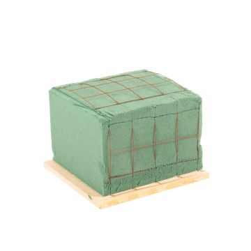 ®mosy Ökodur VESDO grave decoration insert with wire mesh, handle edge, natural wood base, green, 11.5 x 11 x 8.5 cm
