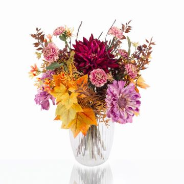 Decorative autumn bouquet KALENA, dahlia, zinnia, violet-orange, 18"/45cm, Ø16"/40cm Decorative autumn bouquet KALENA, dahlia, zinnia, violet-orange, 18"/45cm, Ø16"/40cm