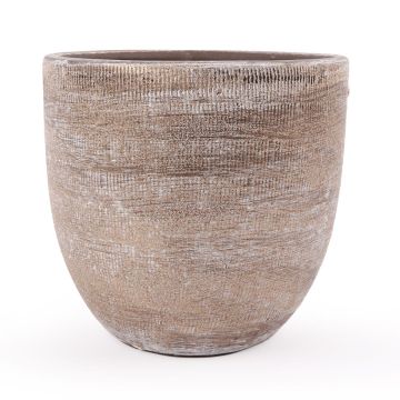 Ceramic planter KAMUNI, vertical stripes, grey-green, 10"/25 cm, Ø 11"/27 cm