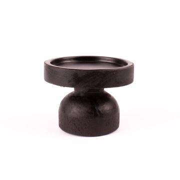Pillar candle holder MIMARIS made of wood, with foot, black, 3.5"/9cm, Ø4.7"/12cm