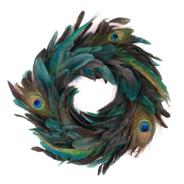 Feather wreath Peacock NORDIAN, natural, Ø16"/40cm