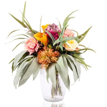 Decorative bouquet of flowers LARONA, orange-pink-salmon, 16"/40cm, Ø18"/45cm