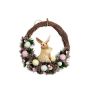 Easter decorative wreath NANOUK with bunny, eggs, flowers, brushwood, pink-blue-yellow, 3.3"/8,5cm, Ø13"/34cm