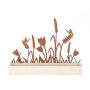 Decorative tray made of wood HIFTU with 6 glass bottles, zinc flowers, rust, 14"x2.4"x11"/35x6x28,5cm