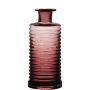 Glass decor bottle STUART with grooves, pink-clear, 8"/21,5cm, Ø3.7"/9,5cm
