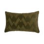 Soft velvet cushion ANJALI, olive green, zigzag structural pattern, 20"x12"/50x30cm