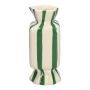 Square single flower vase in the shape of a sweet AMIEL made of ceramic, with vertical stripes, green-white, 2.6"x2.6"x6"/6,5x6,5x15cm